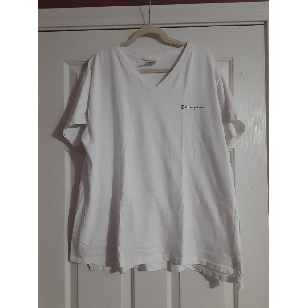 Champion V-Neck T-Shirt Women Size 1x-2x White